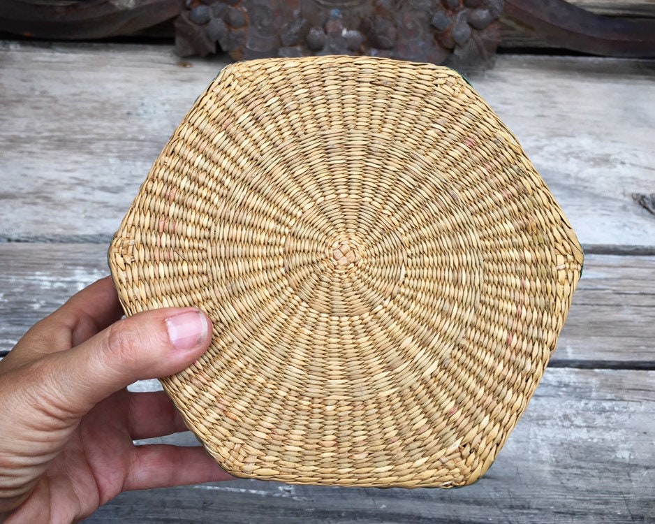 Two Nested Woven Sweetgrass Baskets with Lids, Bohemian Decor, Basket