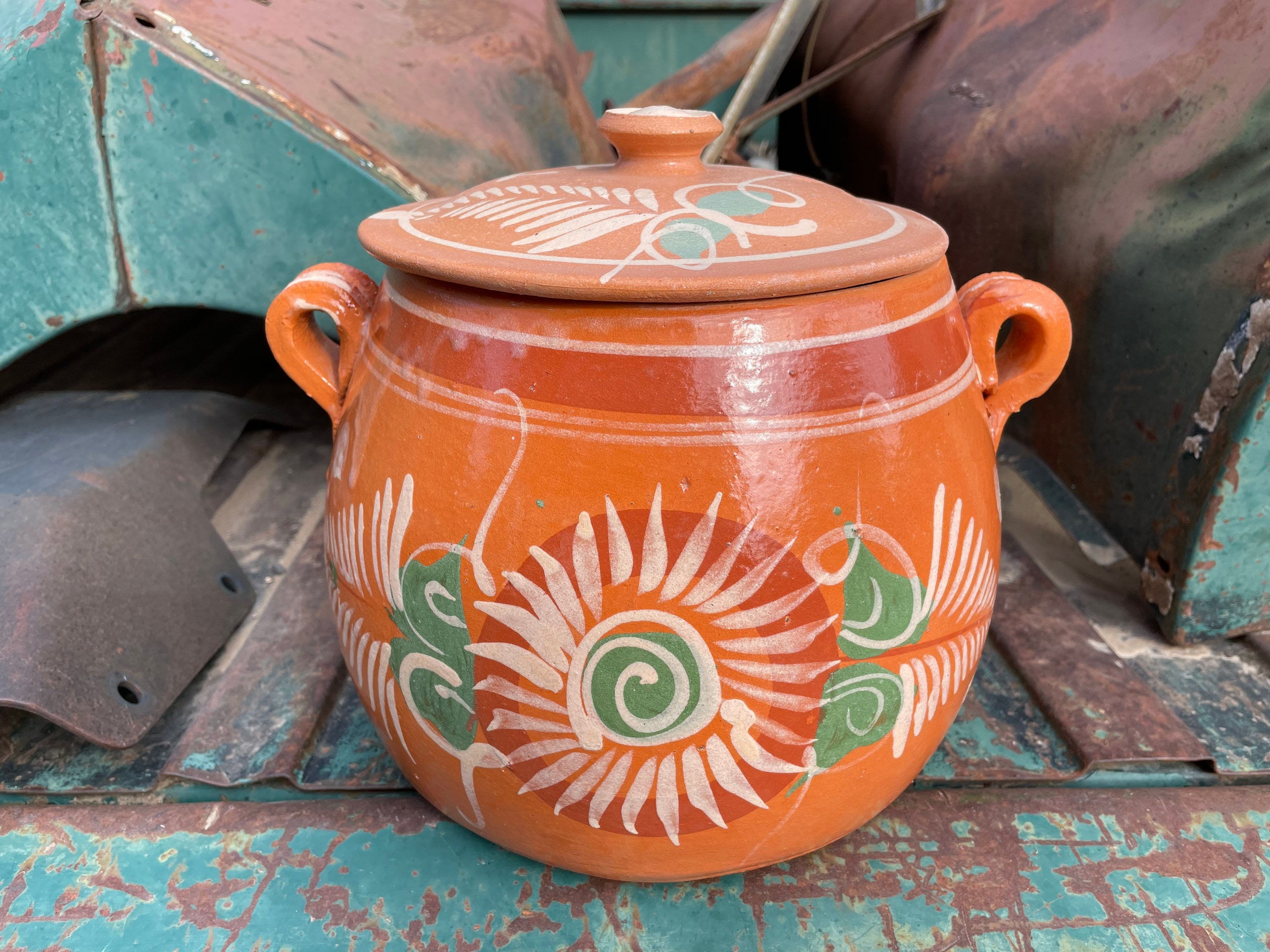 Terracotta Pottery Lidded Bean Pot Lead-Free for Cooking Frijoles,  Southwestern Kitchen Decor