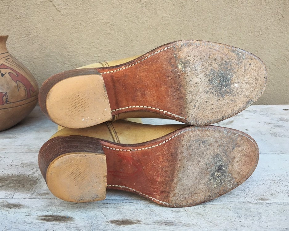 Vintage Tan Leather Cowboy Boots Women Size 5.5 Acme Cowgirl Boots ...