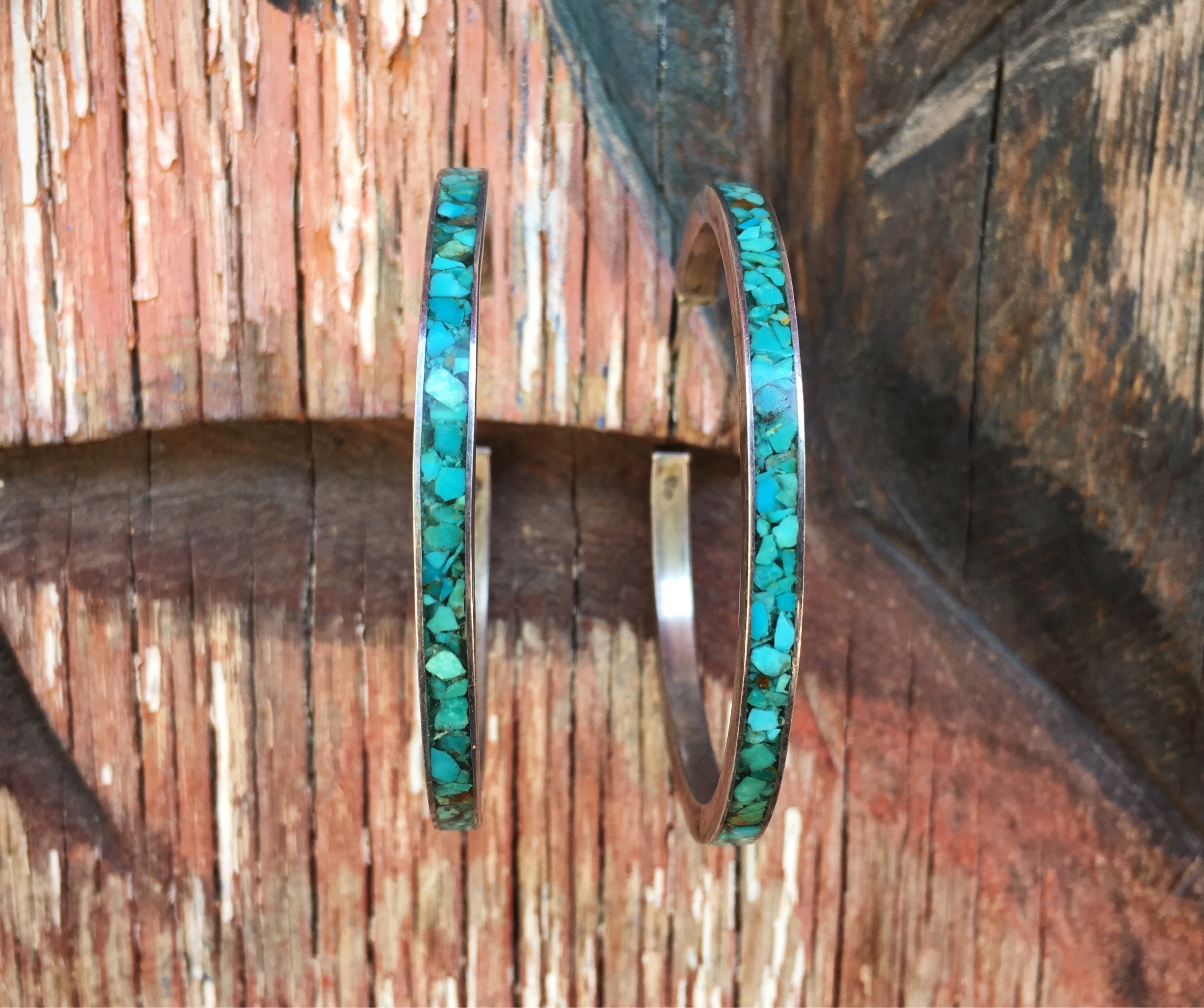 Vintage Federico Jimenez Jewelry Mexican Earrings Silver Turquoise Hoop