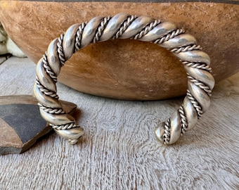Vintage Heavy Gauge Silver Twist Wire Cuff Bracelet Approx Size 6 Wrist, 86g