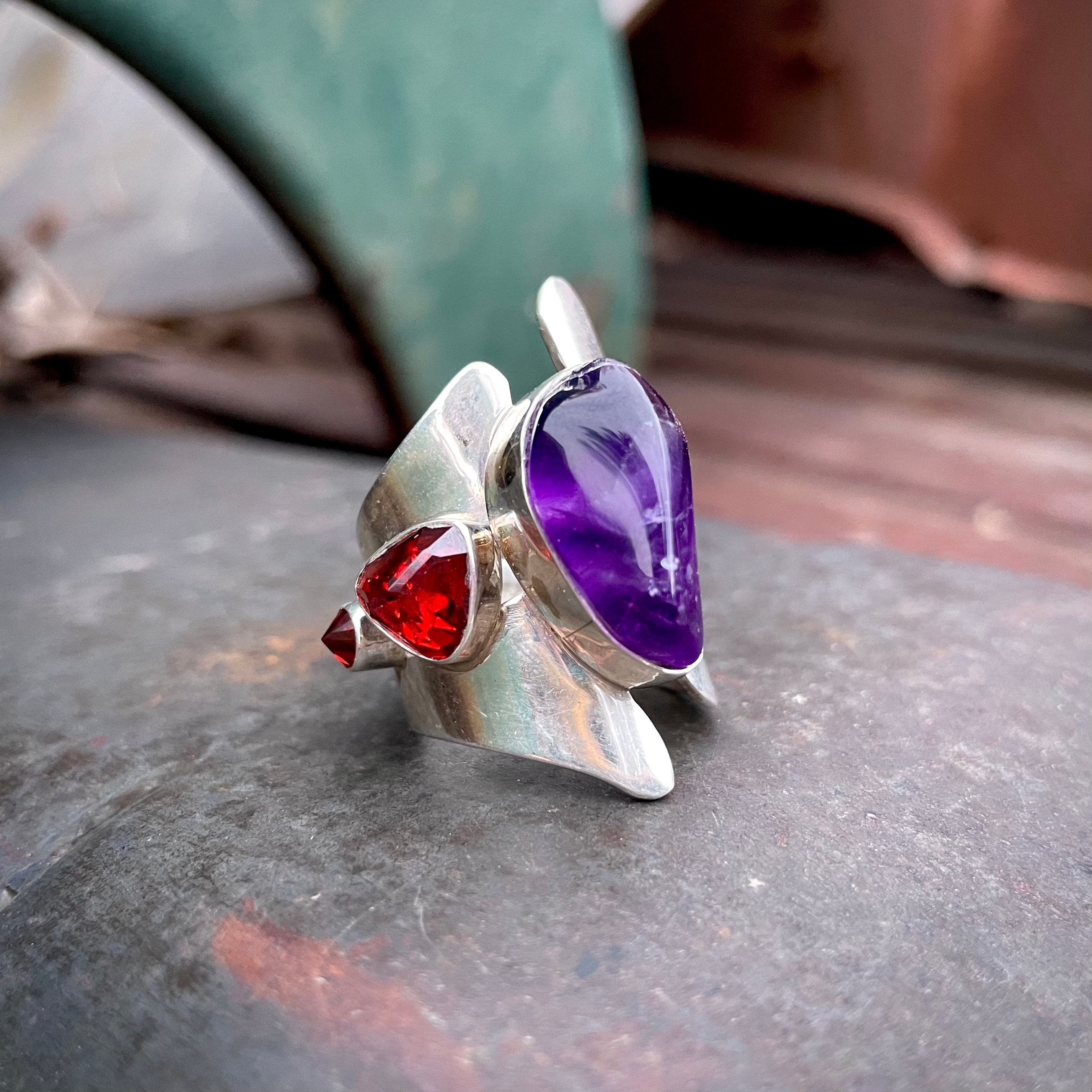 Large 15g Lilly Barrack Sterling Silver Wraparound Ring w/ Amethyst ...