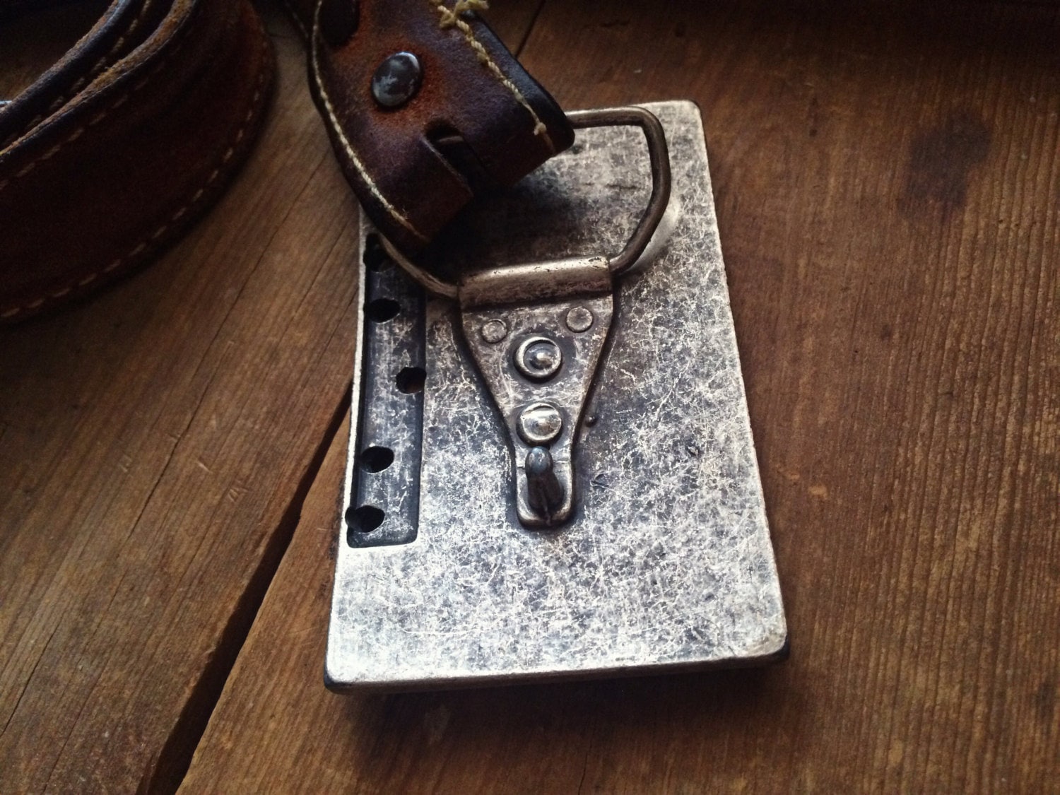 Vintage Maxell cassette tape belt buckle in silver tone metal, 1970s