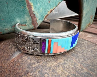 Navajo Anna Begay Turquoise Inlay Cuff Bracelet Approx Size 7.25 54g, Native American  Jewelry