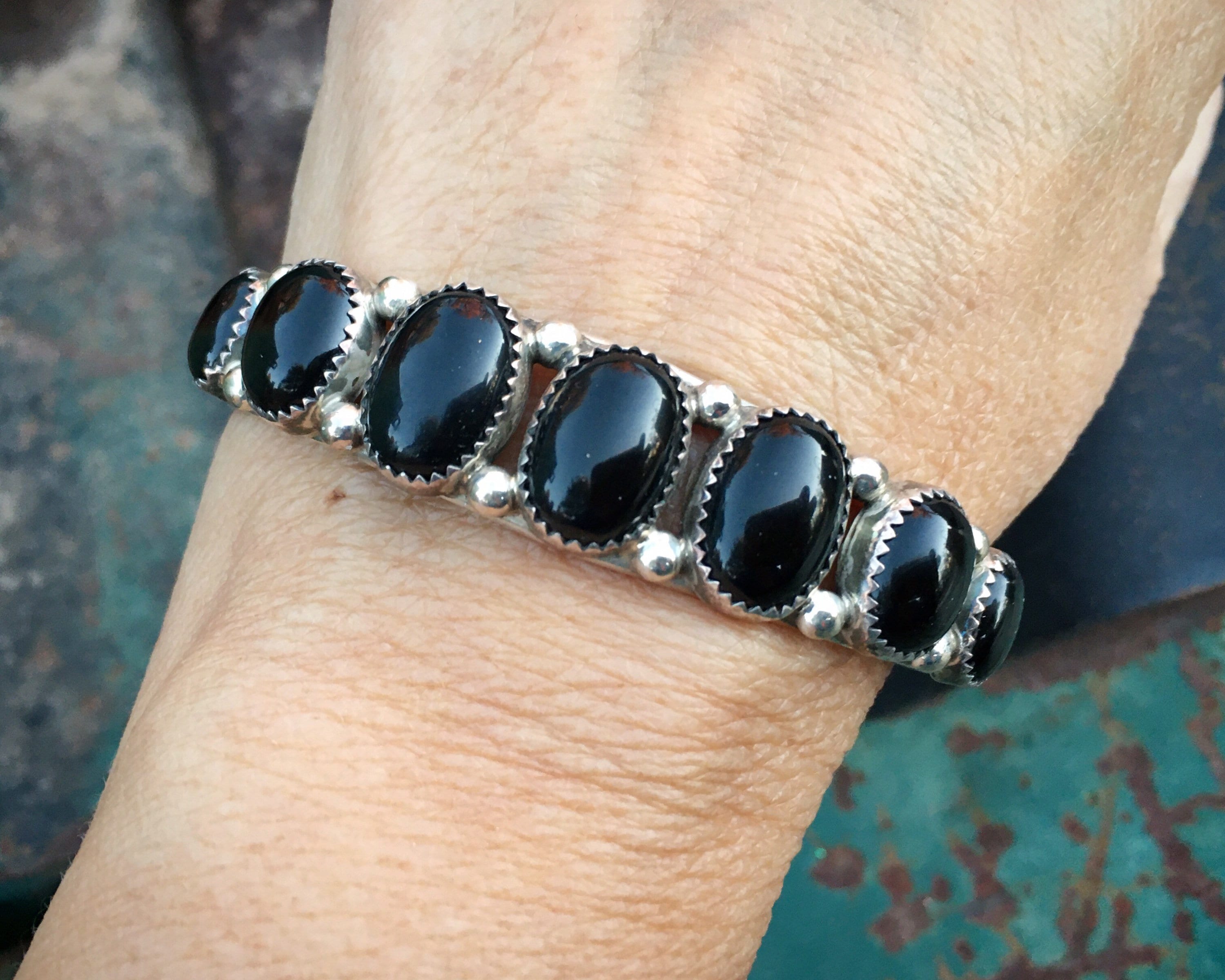 Light Seven Stone Black Onyx Sterling Silver Cuff Bracelet Light Seven Stone Black Onyx Sterling Silver Cuff Bracelet