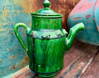 Vintage Oaxaca Old Mexico Green Pottery Chocolate Pot Circa 1940s, Loza Verde