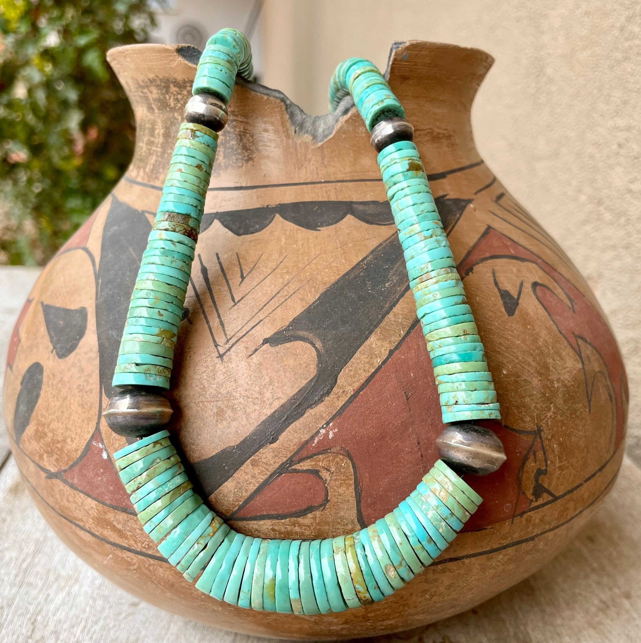 Impressive Vintage Navajo Turquoise Heishi Native American Necklace Old Impressive Vintage Navajo Turquoise Heishi Native American Necklace Old