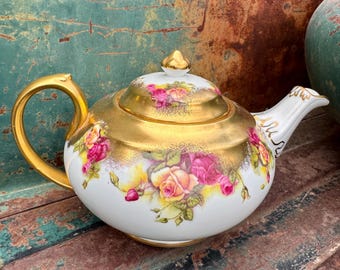 Royal Chelsea Golden Rose Tea Pot Approx 5", Vintage 1960s English Cottage Decor