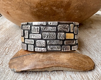 Cochiti Zuni Jolene Eustace Sterling Silver 14k Cuff Bracelet, Contemporary Design
