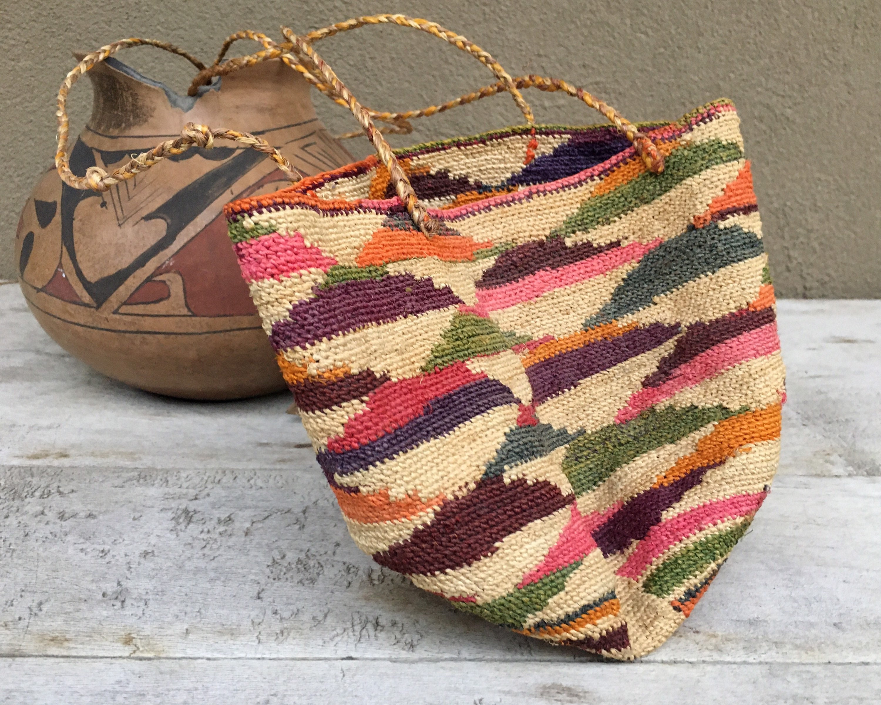 Very Old Andean Finely Woven Grass Purse Faded Pink Multicolor, Vintage ...