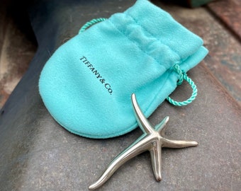 Vintage Elsa Peretti Sterling Silver Starfish Brooch Pin w/ Original Pouch, Estate Jewelry Her