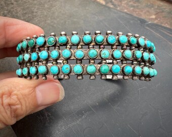Vintage Zuni Turquoise Snake Eye Row Bracelet Approx Size 6.75, Old Pawn Native American Jewelry