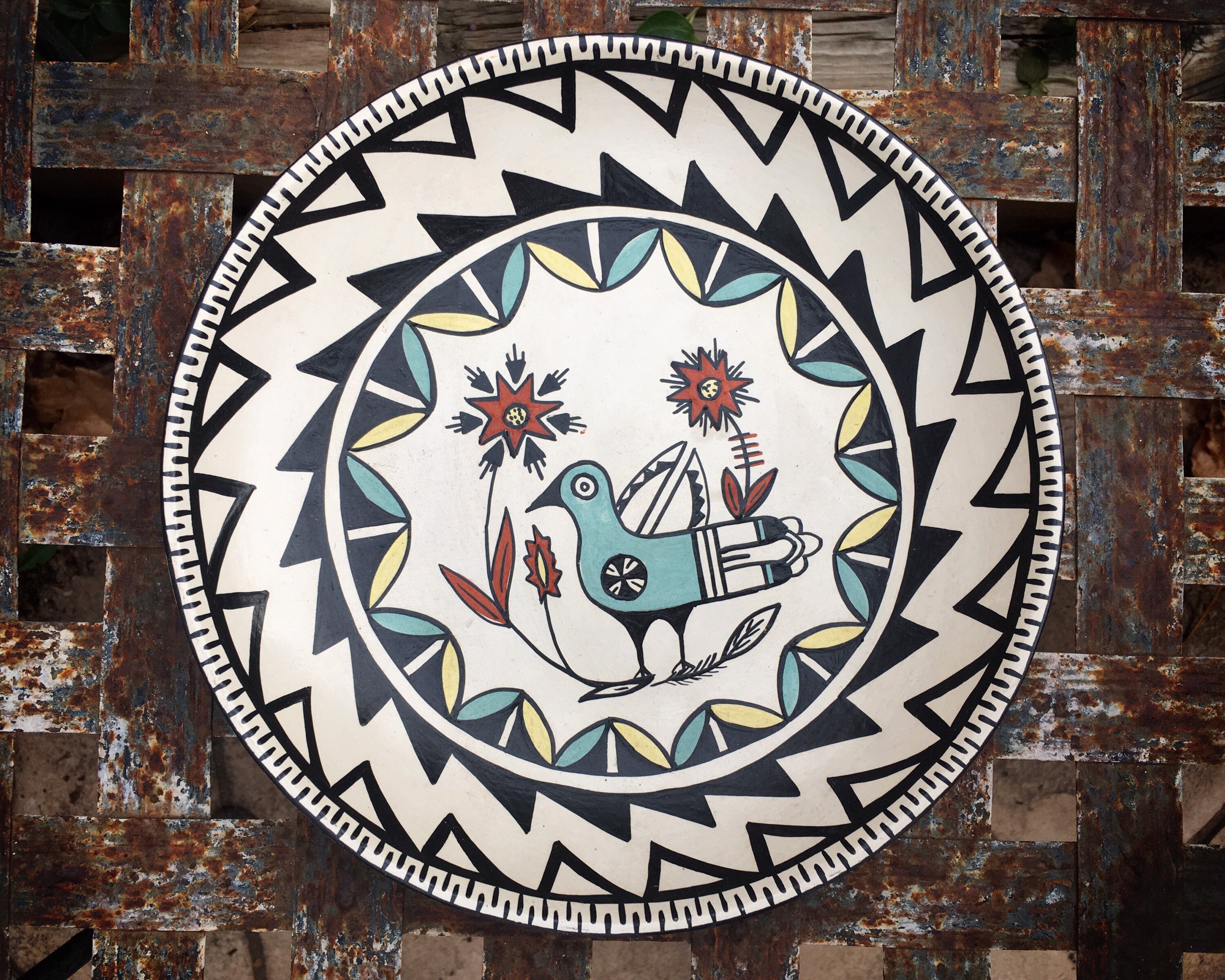 Vintage Reyes Madalena Jemez Pueblo NM VPainted Ceramic Plate with Bird ...