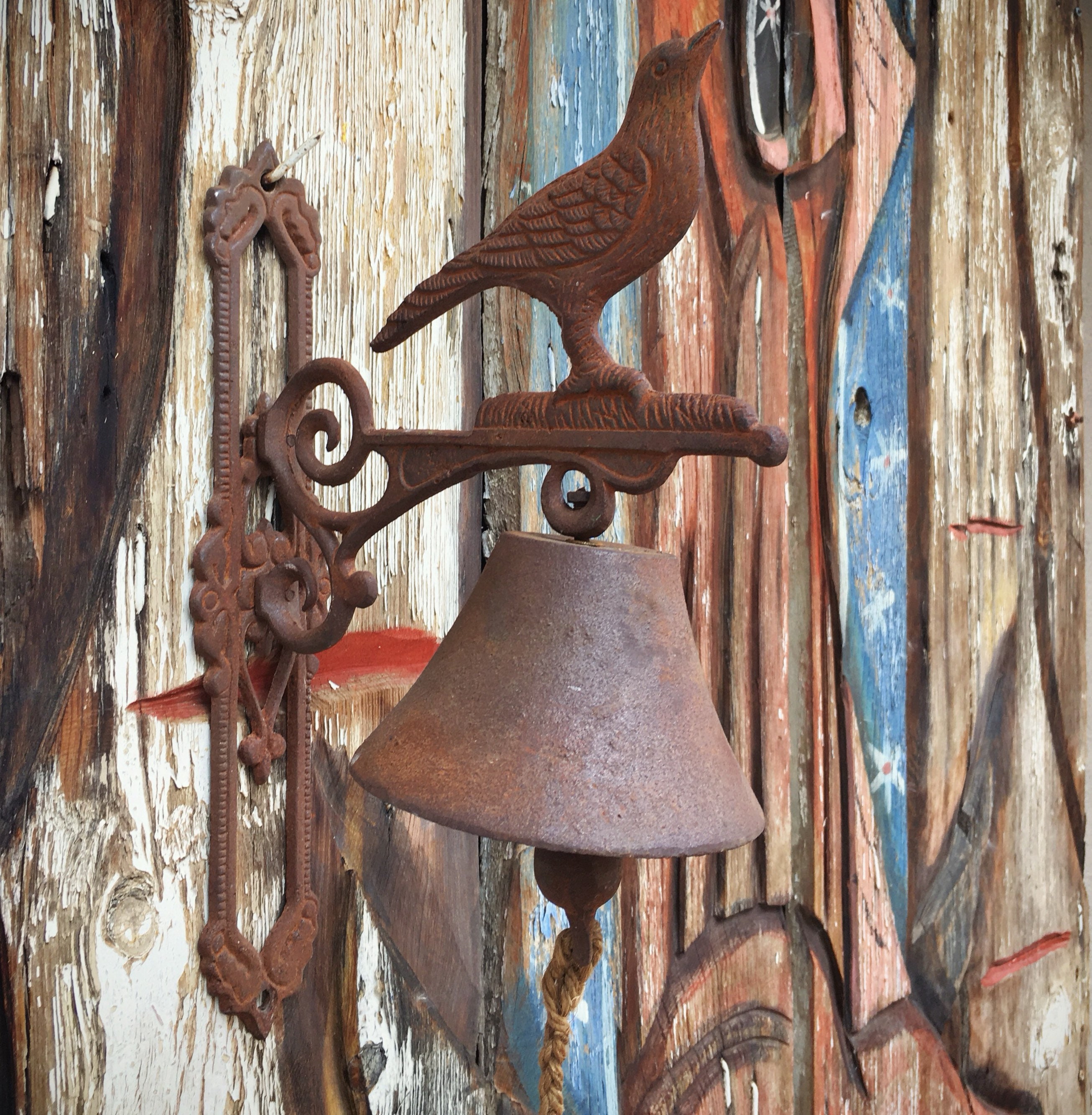 Vintage Cast Iron Mounted Bell with Bird, Garden Bell, Old Farm Bell ...