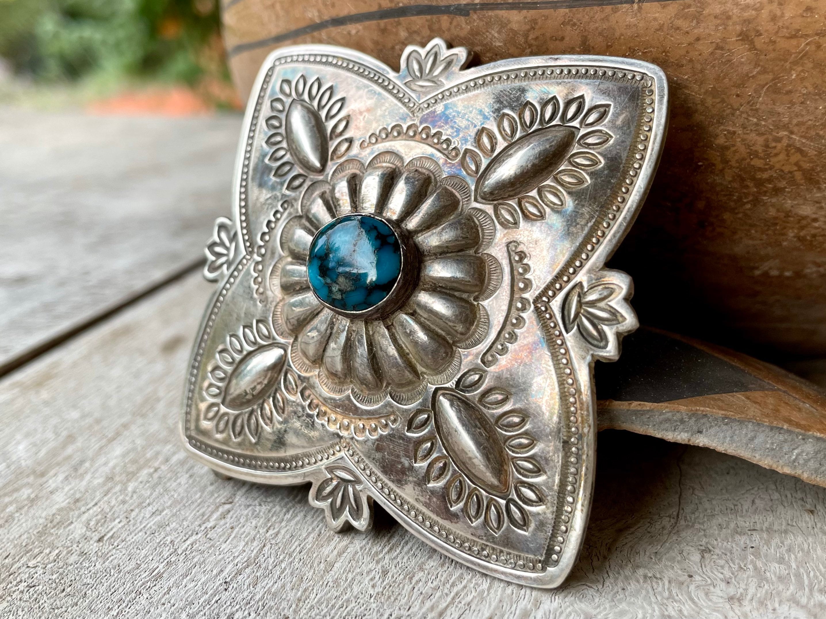 Really Big Really Old Vintage Navajo Bisbee Turquoise Native American Jewelry Silver Pin Really Big Really Old Vintage Navajo Bisbee Turquoise Native American Jewelry Silver Pin