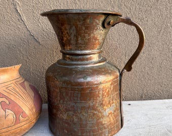 Antique Cramp Seam Copper Jug Approx 10.5" Tall Over 5 Lbs., Dented Distressed, Primitive Decor