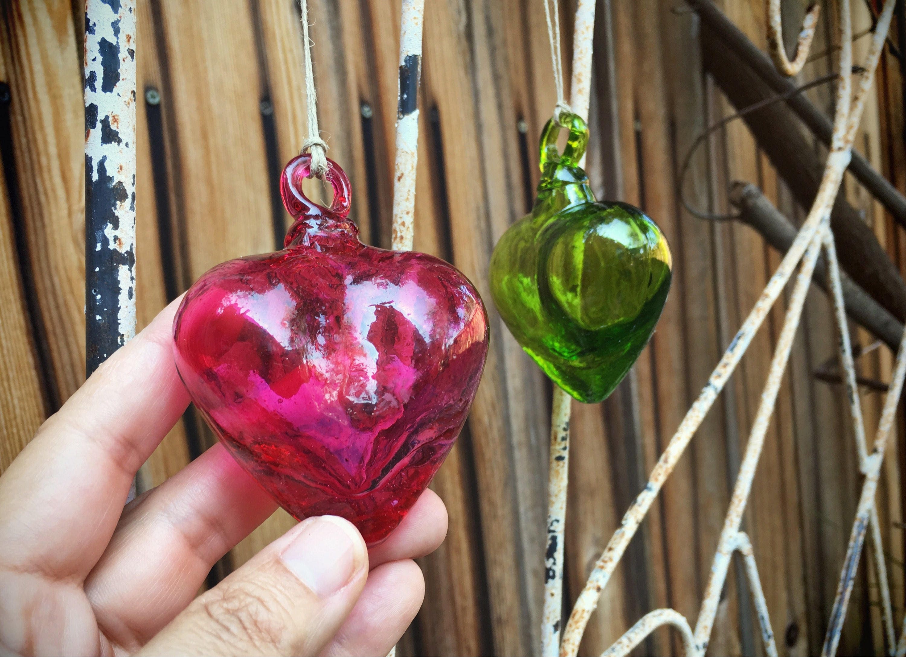 Mexican Blown Glass Heart, Aquamarine