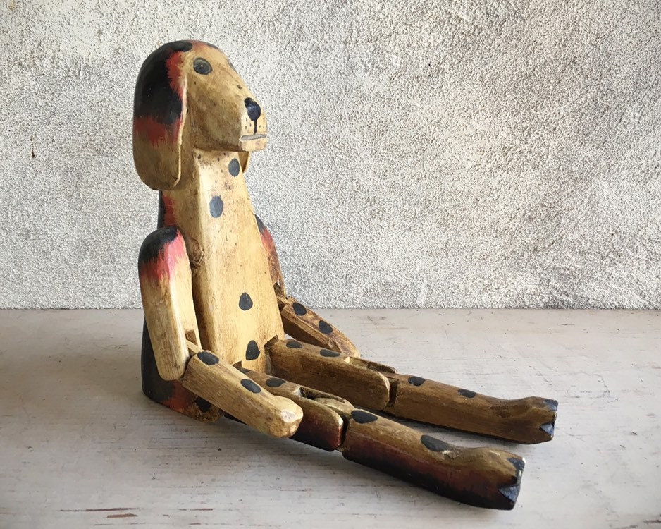 Carved and Painted Wood Dog Shelf Sitter, Indonesia Folk Art Shelf