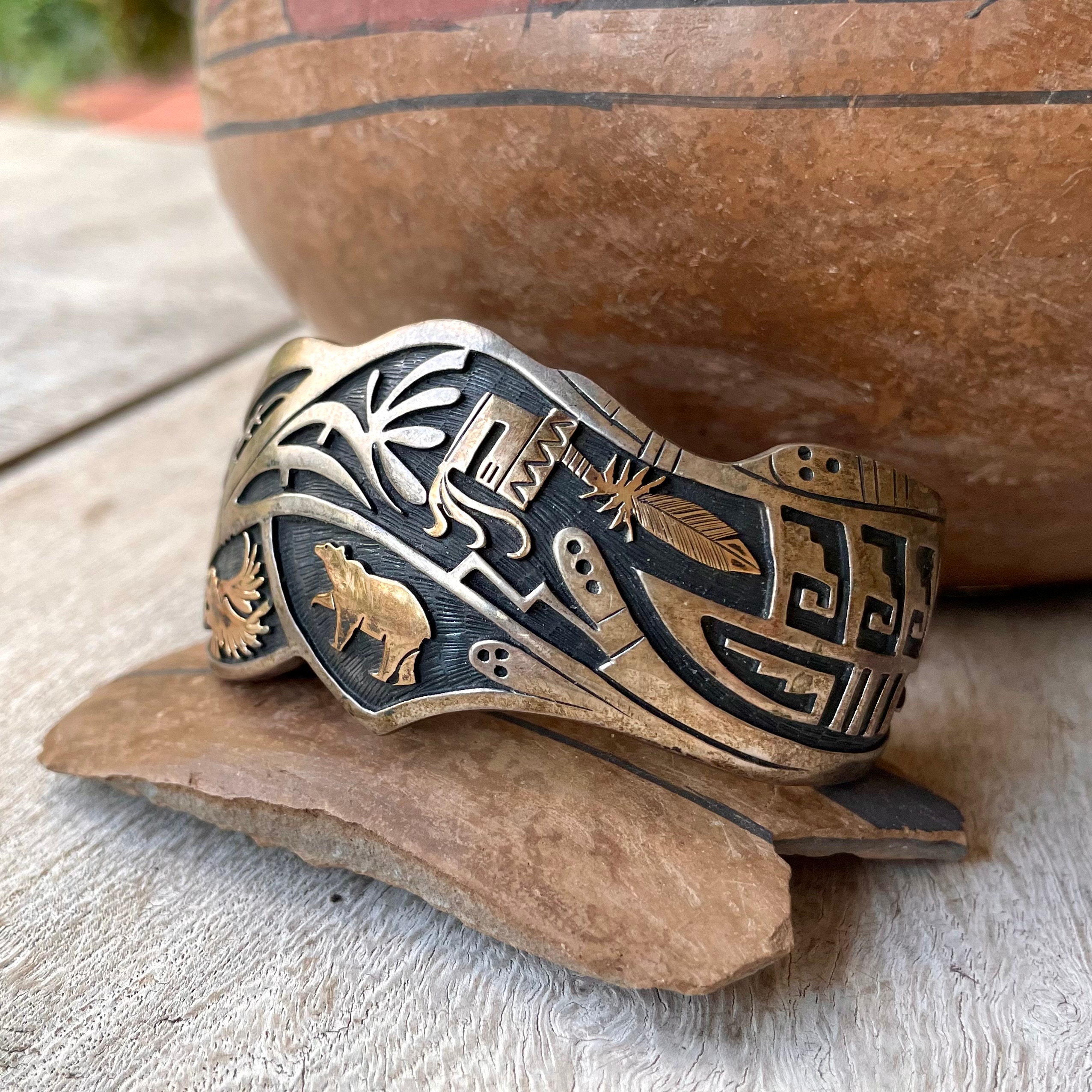 Will Yazzie Fascinating Vintage Native American Navajo Sterling Silver Overlay Bracelet Will Yazzie Fascinating Vintage Native American Navajo Sterling Silver Overlay Bracelet