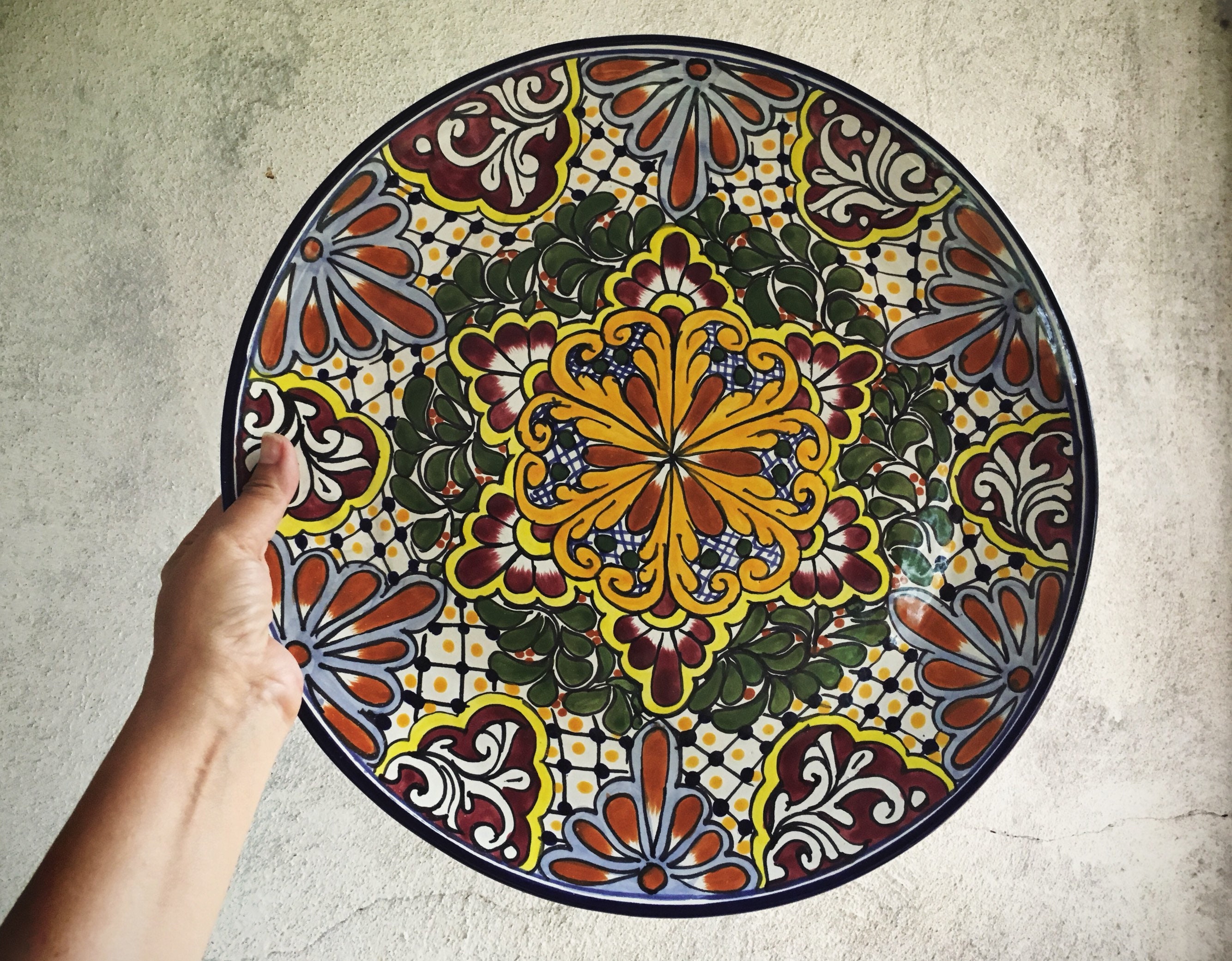 14 Diameter Talavera Plate Wall Hanging, Mexican Pottery, Rustic Decor, Mexican Folk Art, Boho