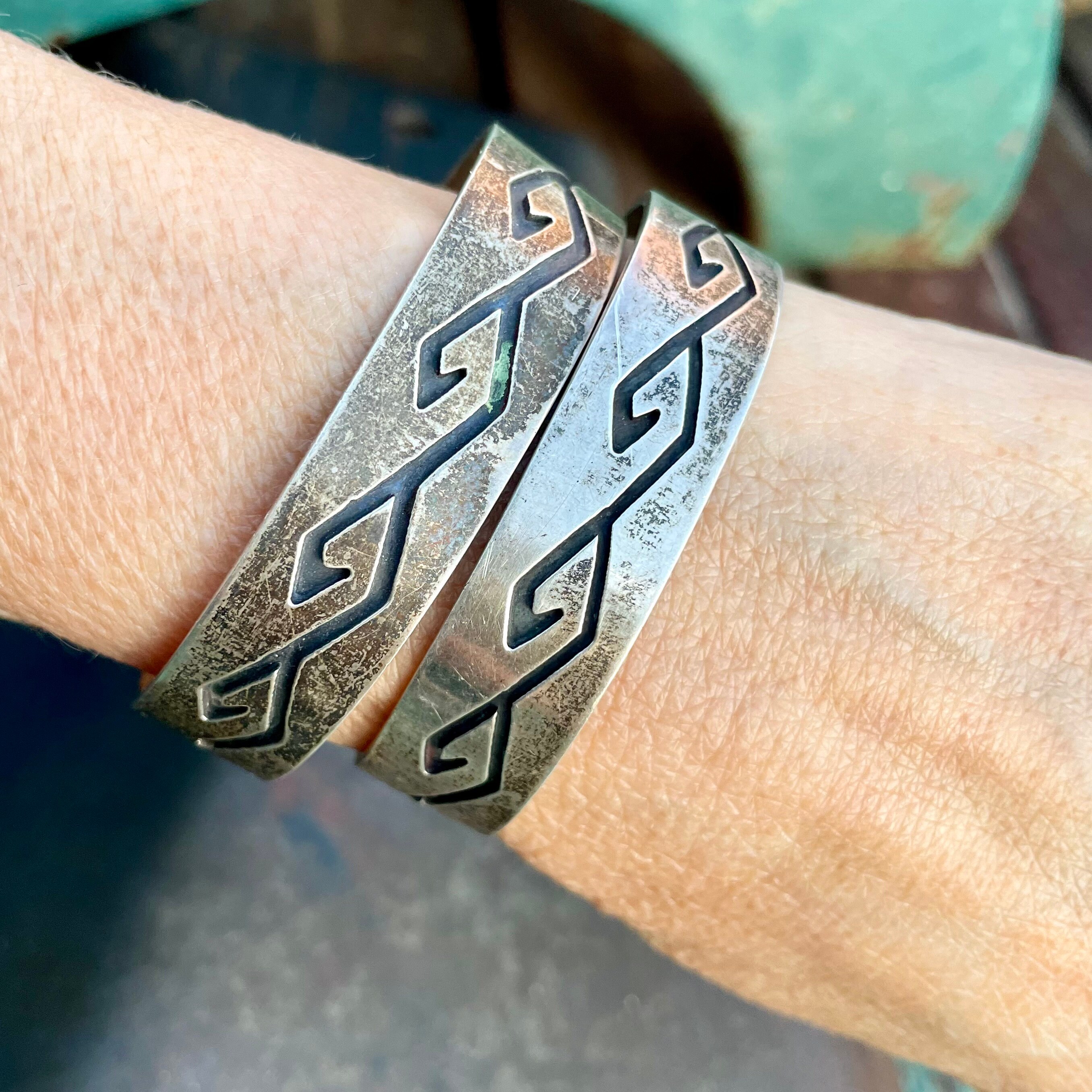 Marvelous Vintage Hopi Navajo Sterling Silver Native American Geometric Bracelet Marvelous Vintage Hopi Navajo Sterling Silver Native American Geometric Bracelet