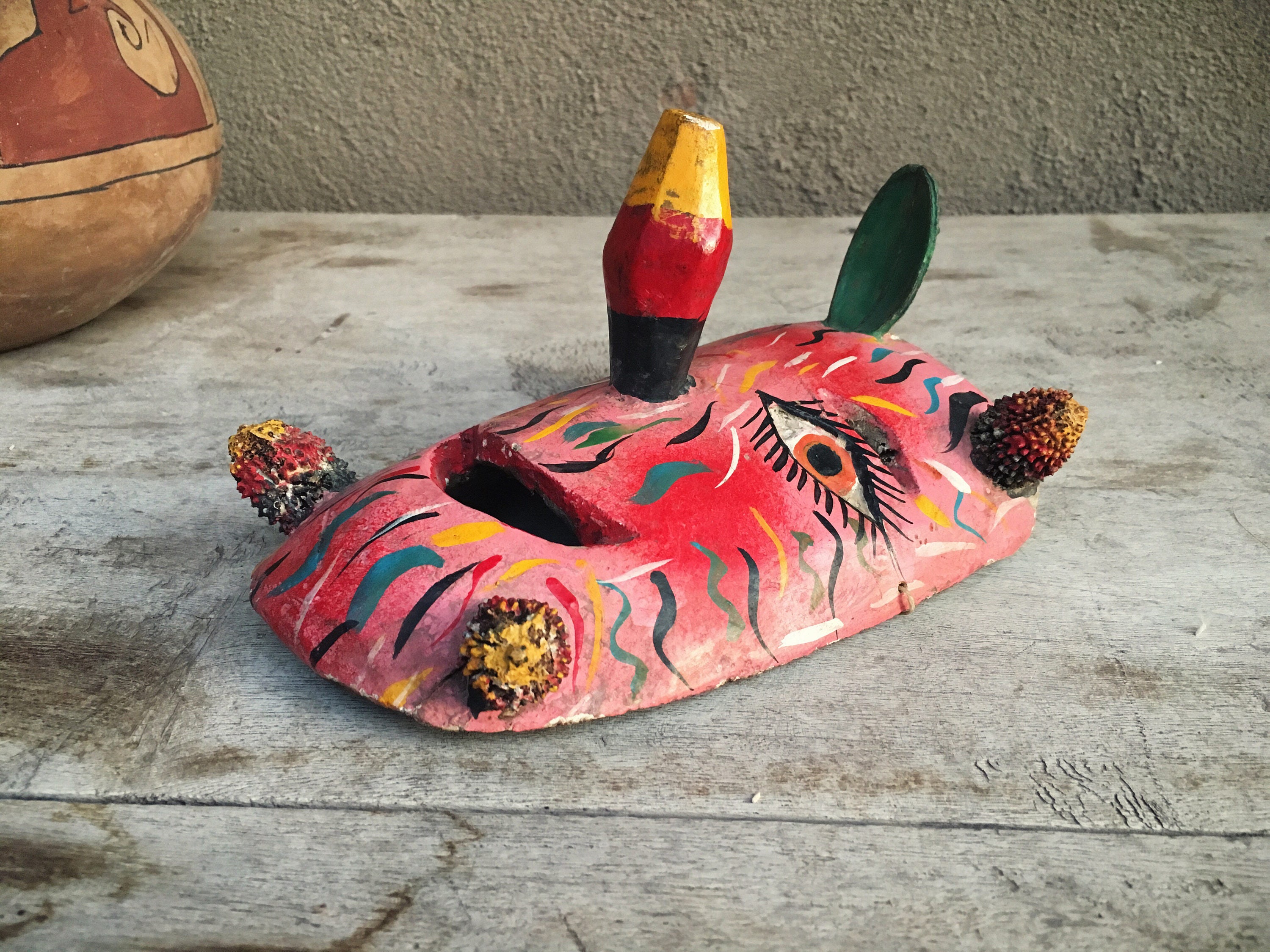 Mexican Mask Wall Hanging, Mexican Folk Art Rustic Home Decor, Bohemian Decor, Colorful Wall Art