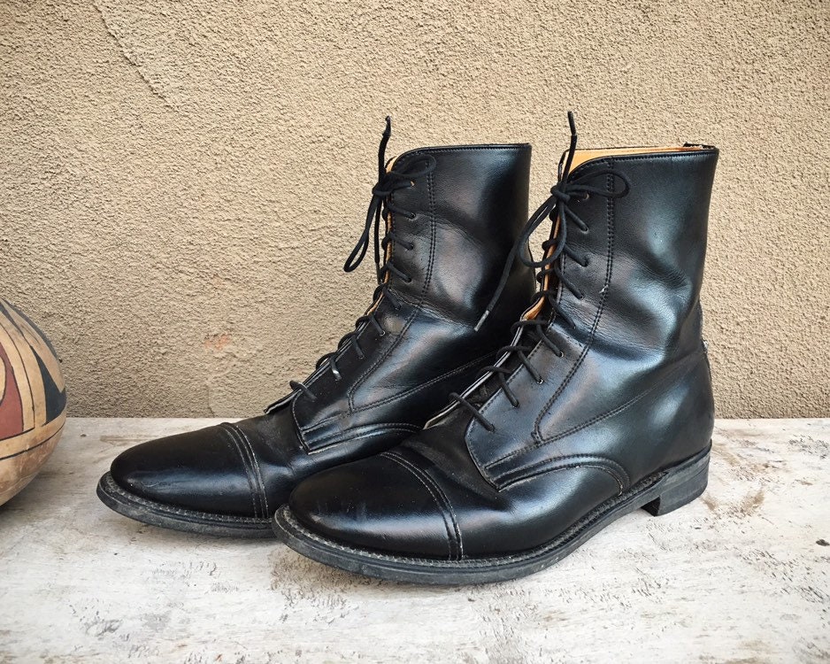 Vintage Northampton Black Leather Lace-up Boots Made in England Size 8. ...