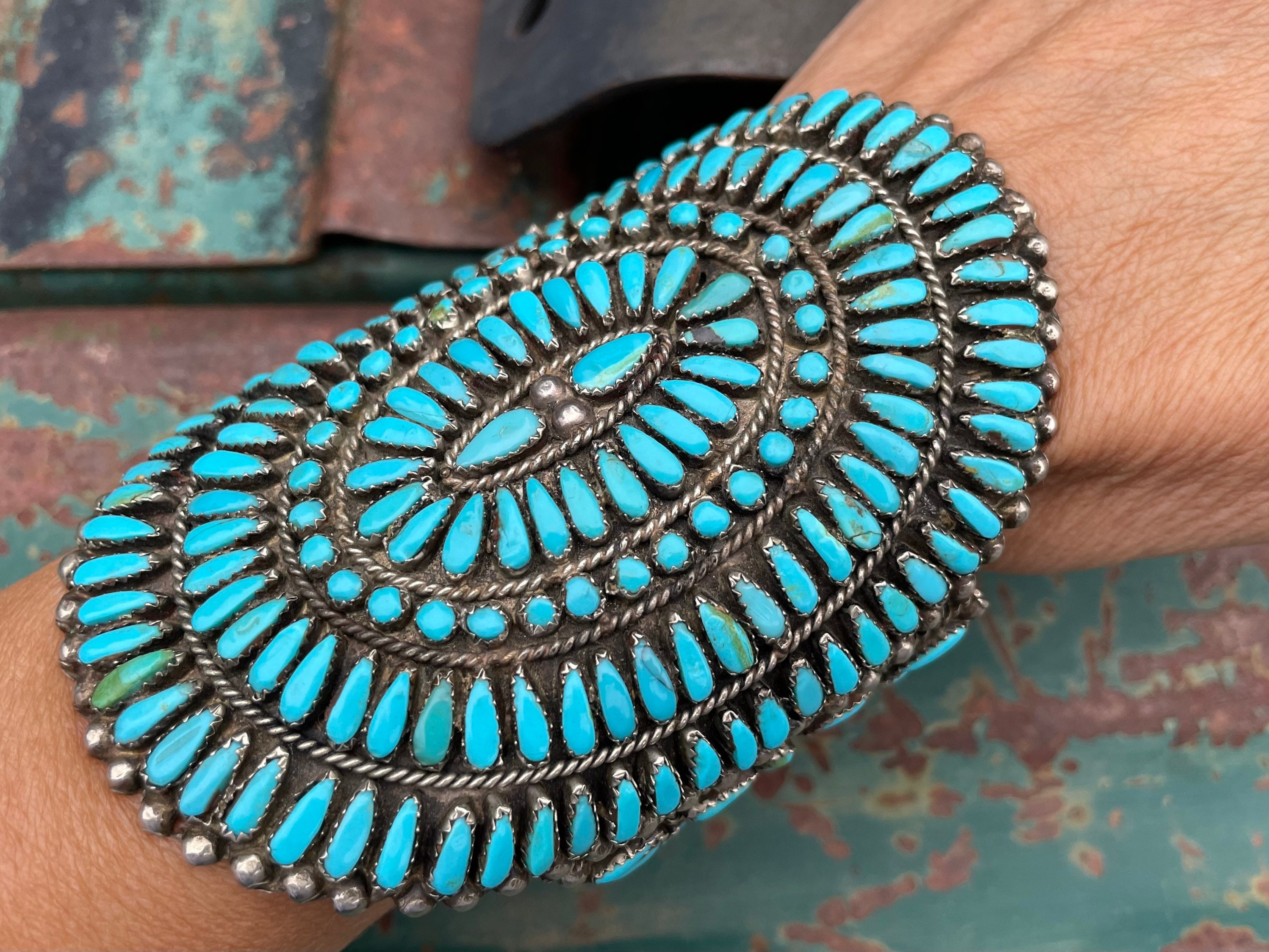 Amazing Vintage Zuni Native American Sterling Silver Turquoise Ketoh Bracelet Amazing Vintage Zuni Native American Sterling Silver Turquoise Ketoh Bracelet