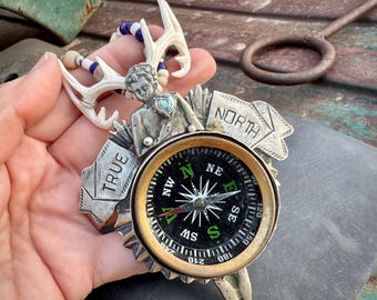 My True North Assemblage Necklace with Vintage Compass by Sweet Bird Studio
