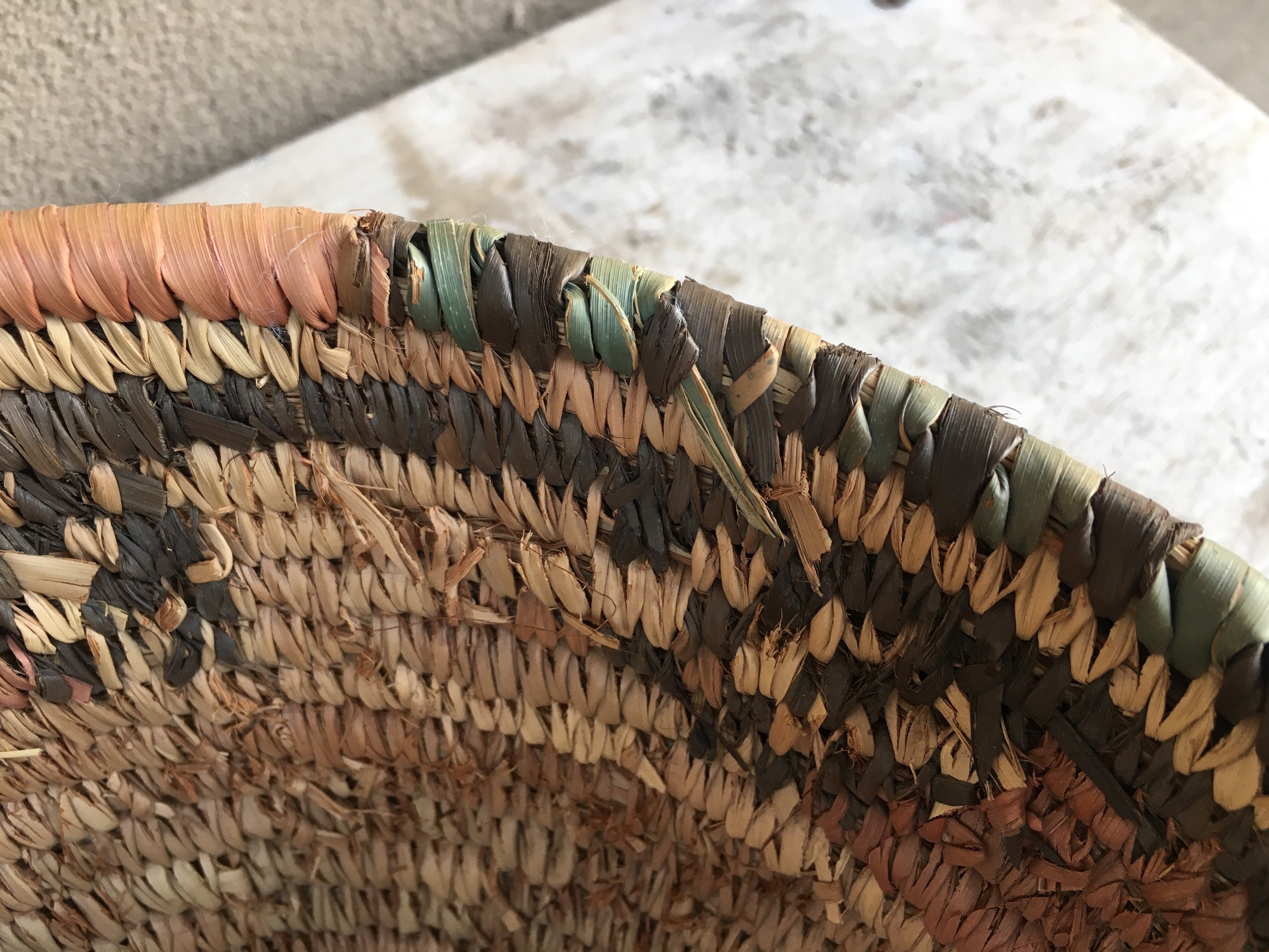 Woven Basket Bowl Earthtone Colors Navajo Style, Bohemian Decor