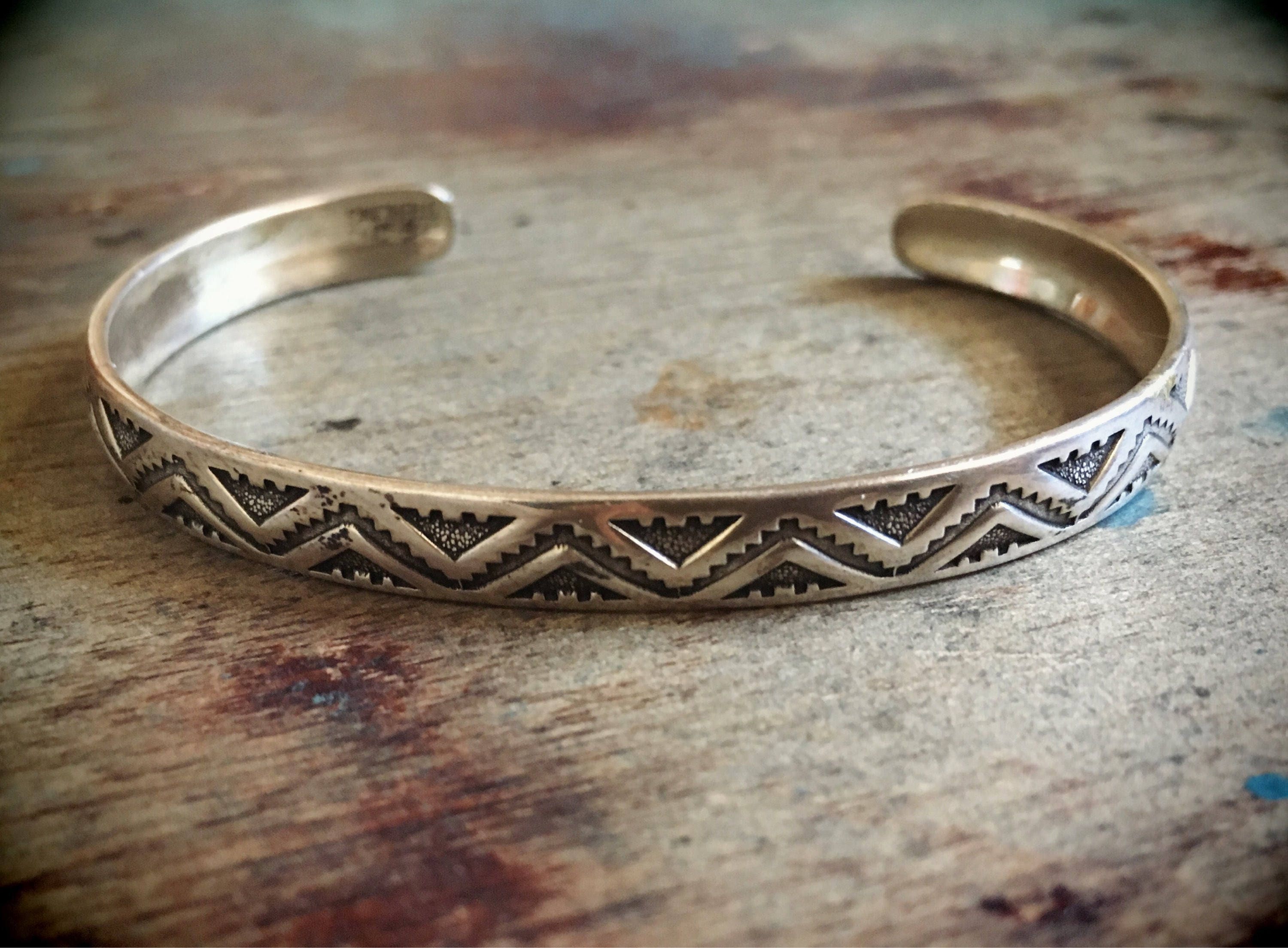 Sterling Silver Bracelet Native American Cuff Bracelet Women, Stamped