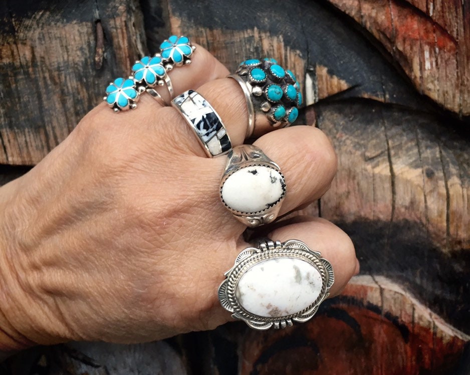 Old Pawn Zuni Turquoise Snake Eye Knuckle Ring for Women Size 4.5