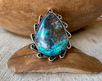 Sterling Silver Chrysocolla Ring Size 6.5 by Navajo Me'Dru Nelson, Native American Jewelry