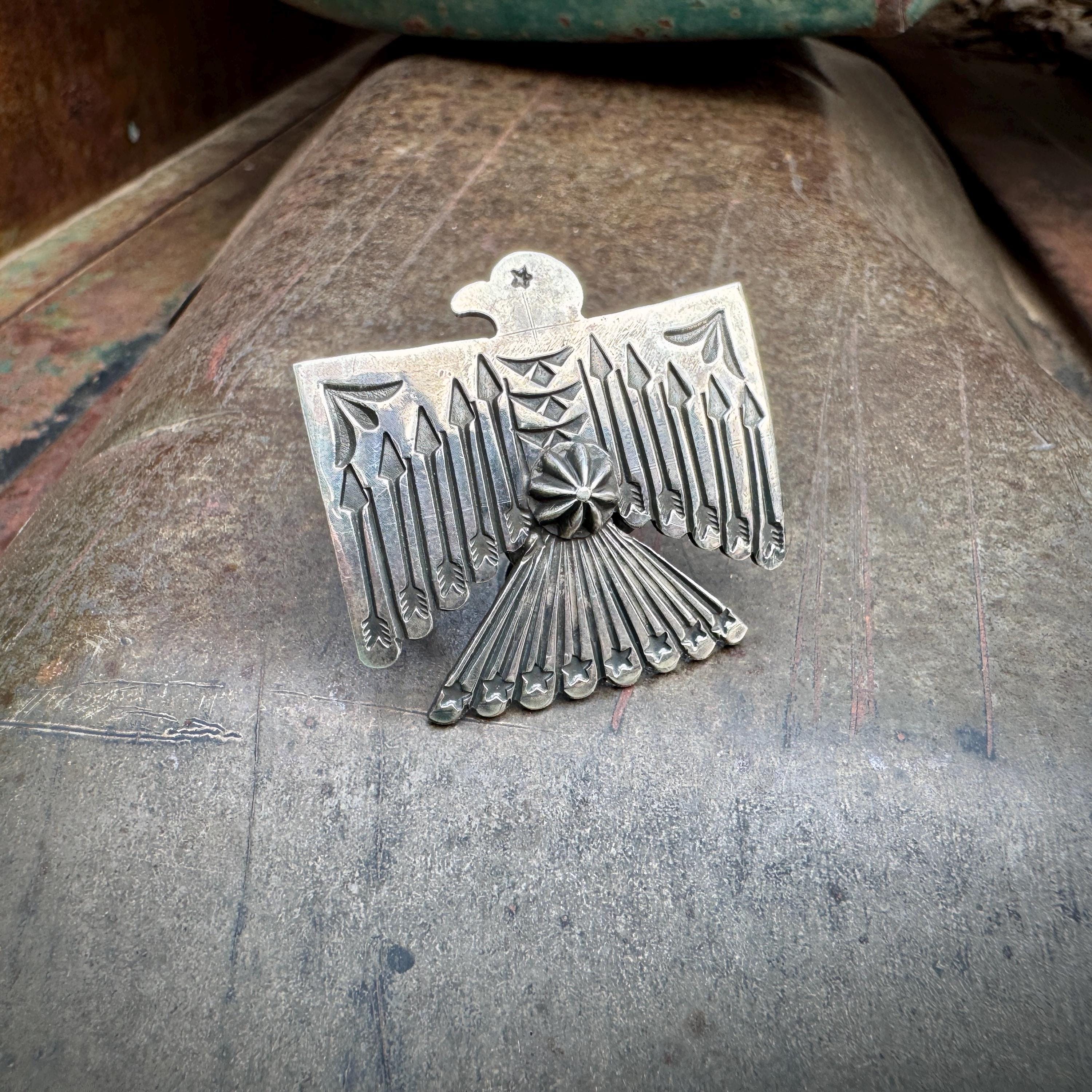 Navajo Sunshine Reeves Sterling Silver Thunderbird Ring Adjustable