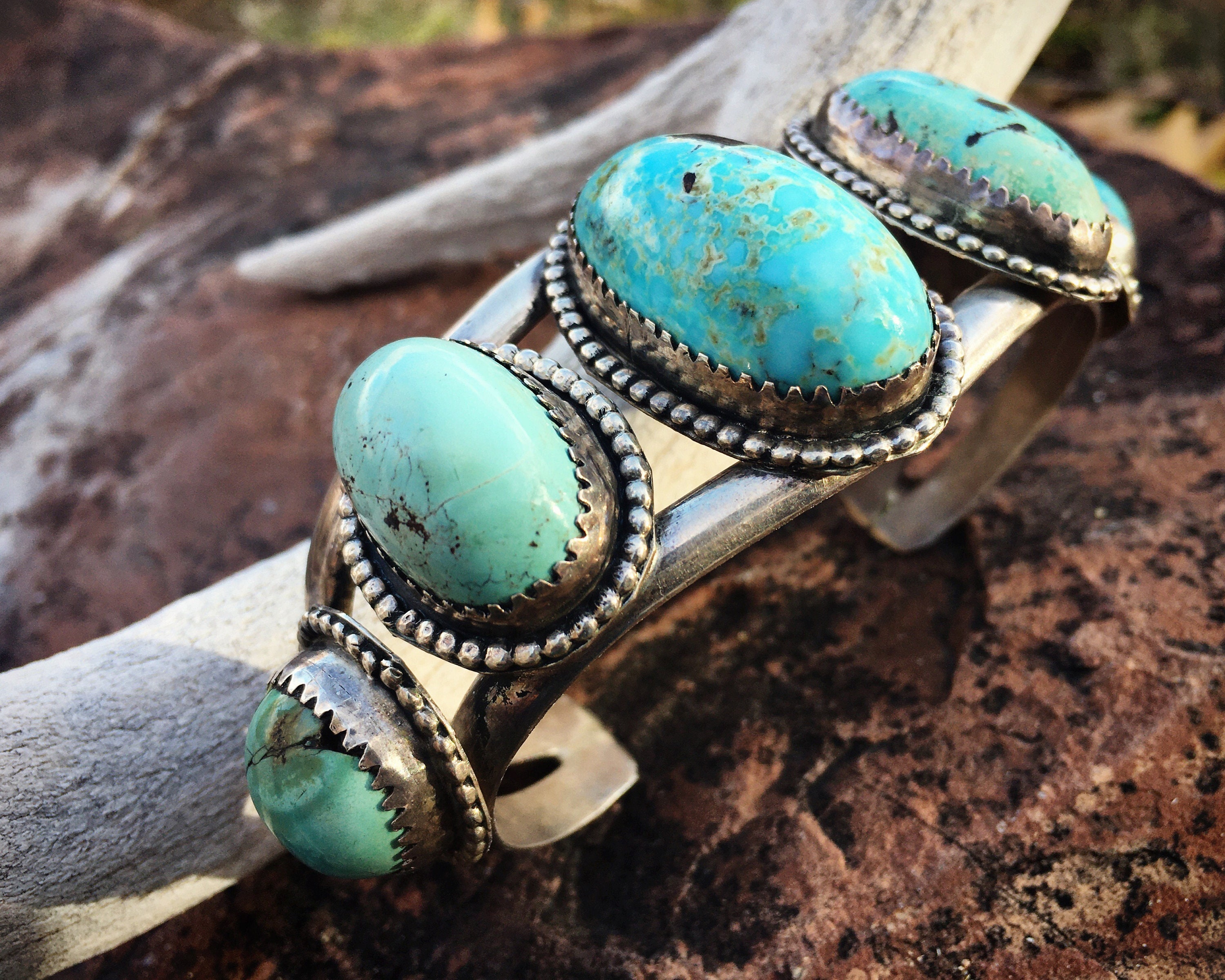 72g Vintage Turquoise Cuff Bracelet Five Stone Navajo, Native American ...