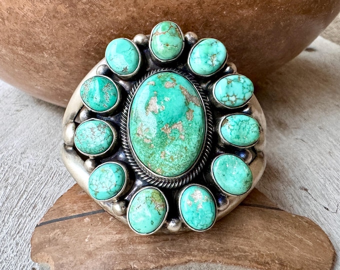Featured listing image: Navajo Paul Livingston Chunky Turquoise Cluster Bracelet Approx Size 6.25, 83 Grams