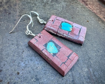 Lepidolite Turquoise Inlay Earrings by Kewa Robert Rosetta, Native American Jewelry