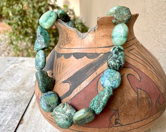Chunky Turquoise Nugget Necklace for Women or Men, Southwestern Jewelry Native American Style