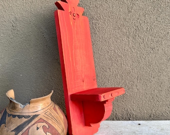 Southwestern Nicho Wood Display for Saint, Painted Red, Narrow Wall Shelf Devotional