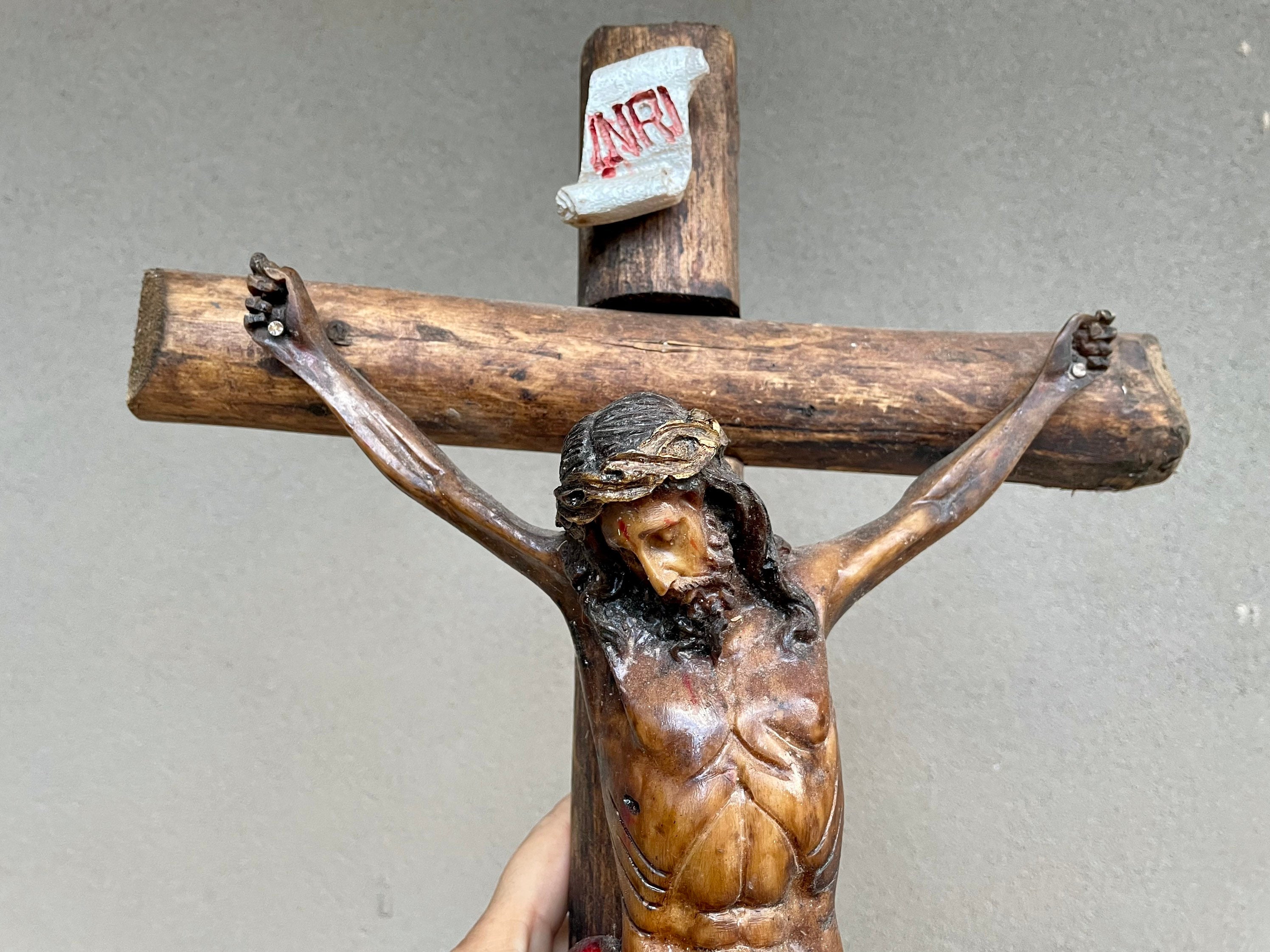 Vintage Large Resin Wood Wall Crucifix Religious Home Decor, Christ
