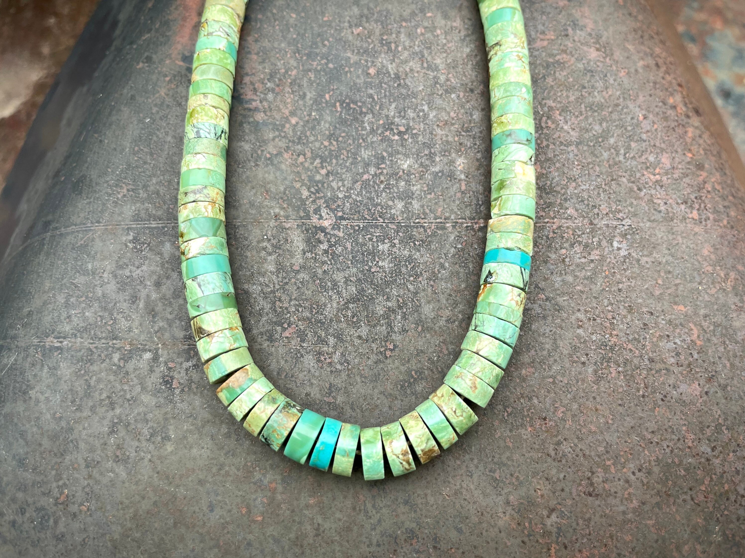 1960s Turquoise Heishi Necklace Choker 17.5, Strung on Twine, Vintage