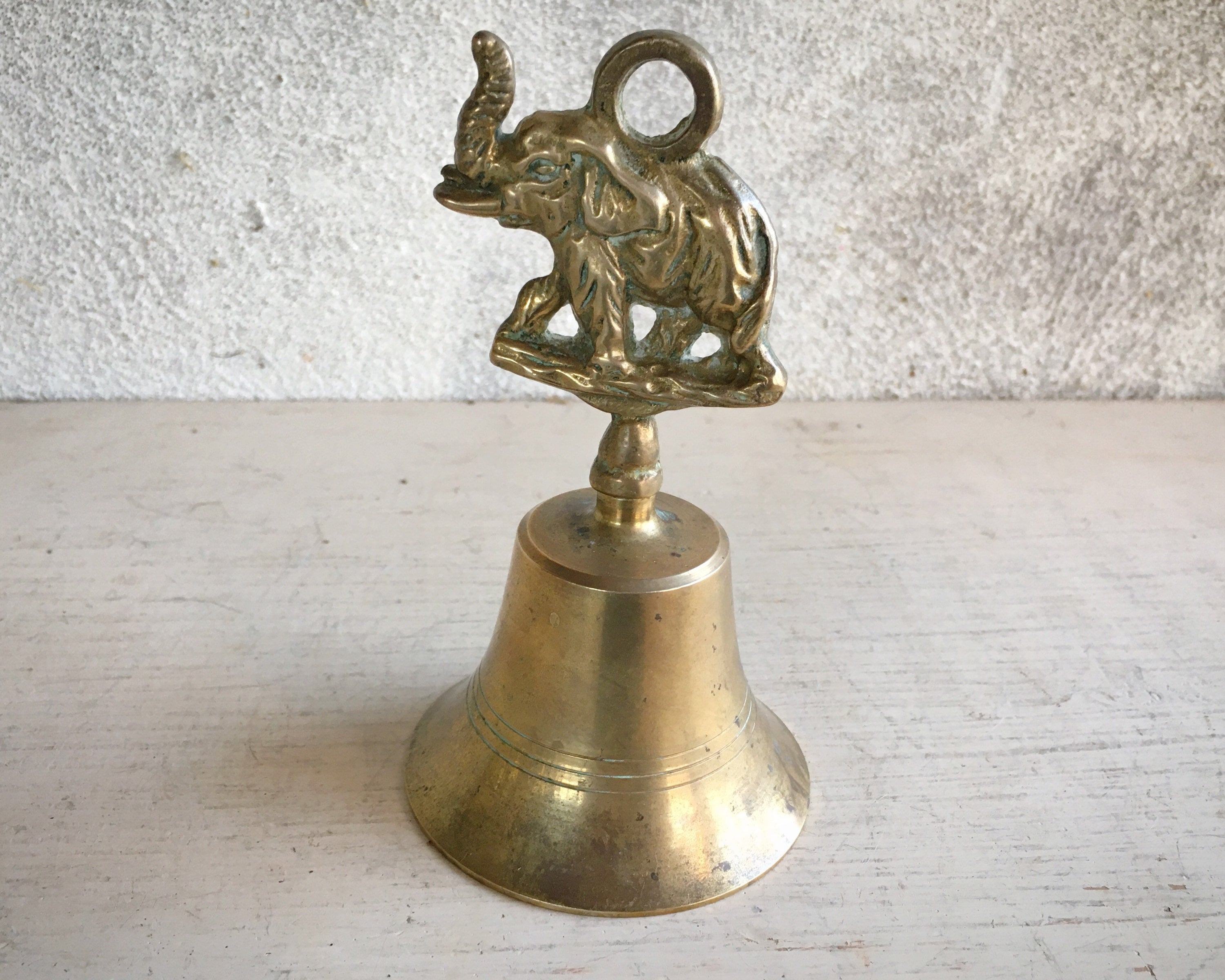 Vintage Brass Bell with Elephant Figural Handle, Bohemian Home Decor