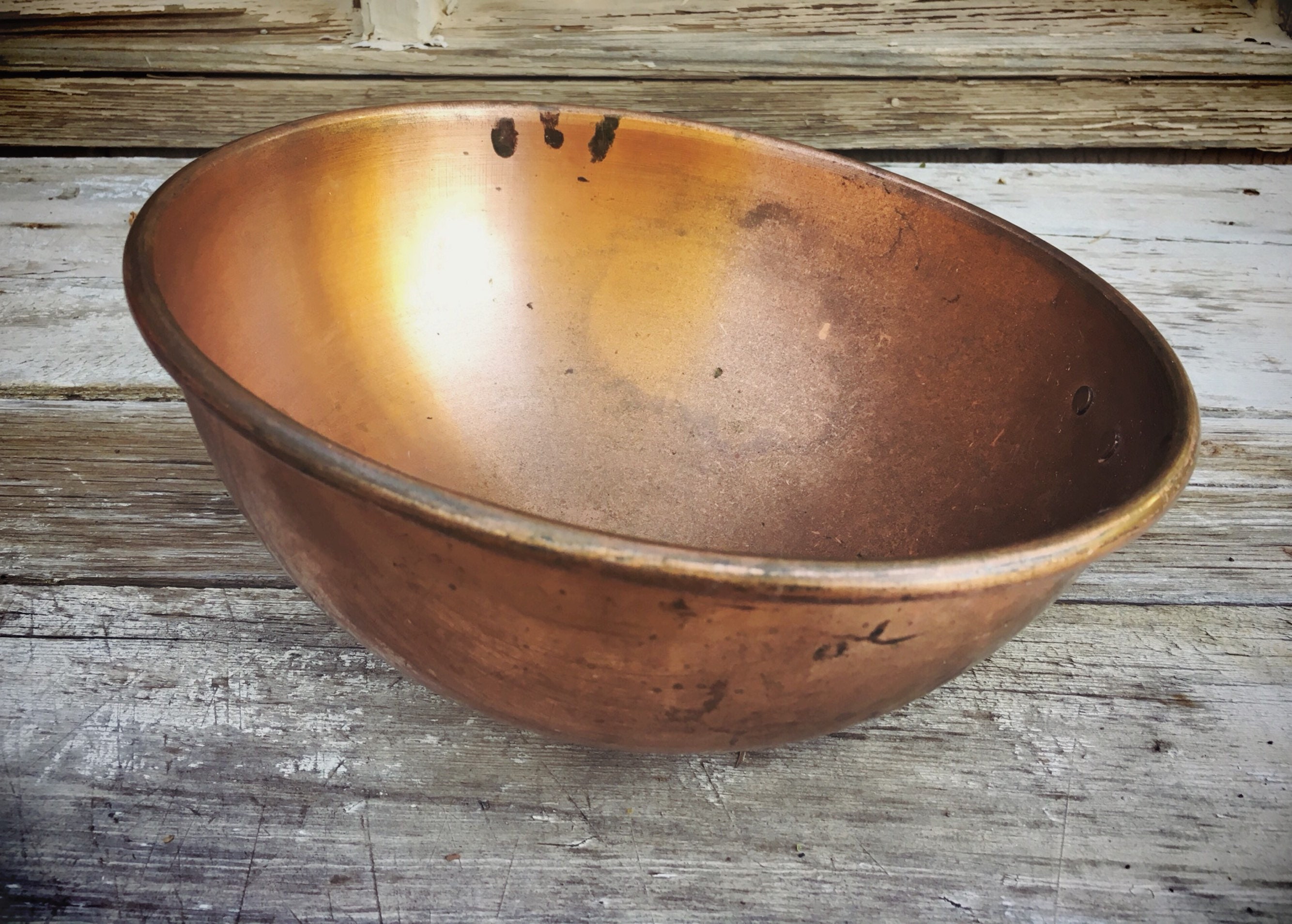 Vintage Copper Mixing Bowl Ribbed Exterior Round Bottom Zabaglione