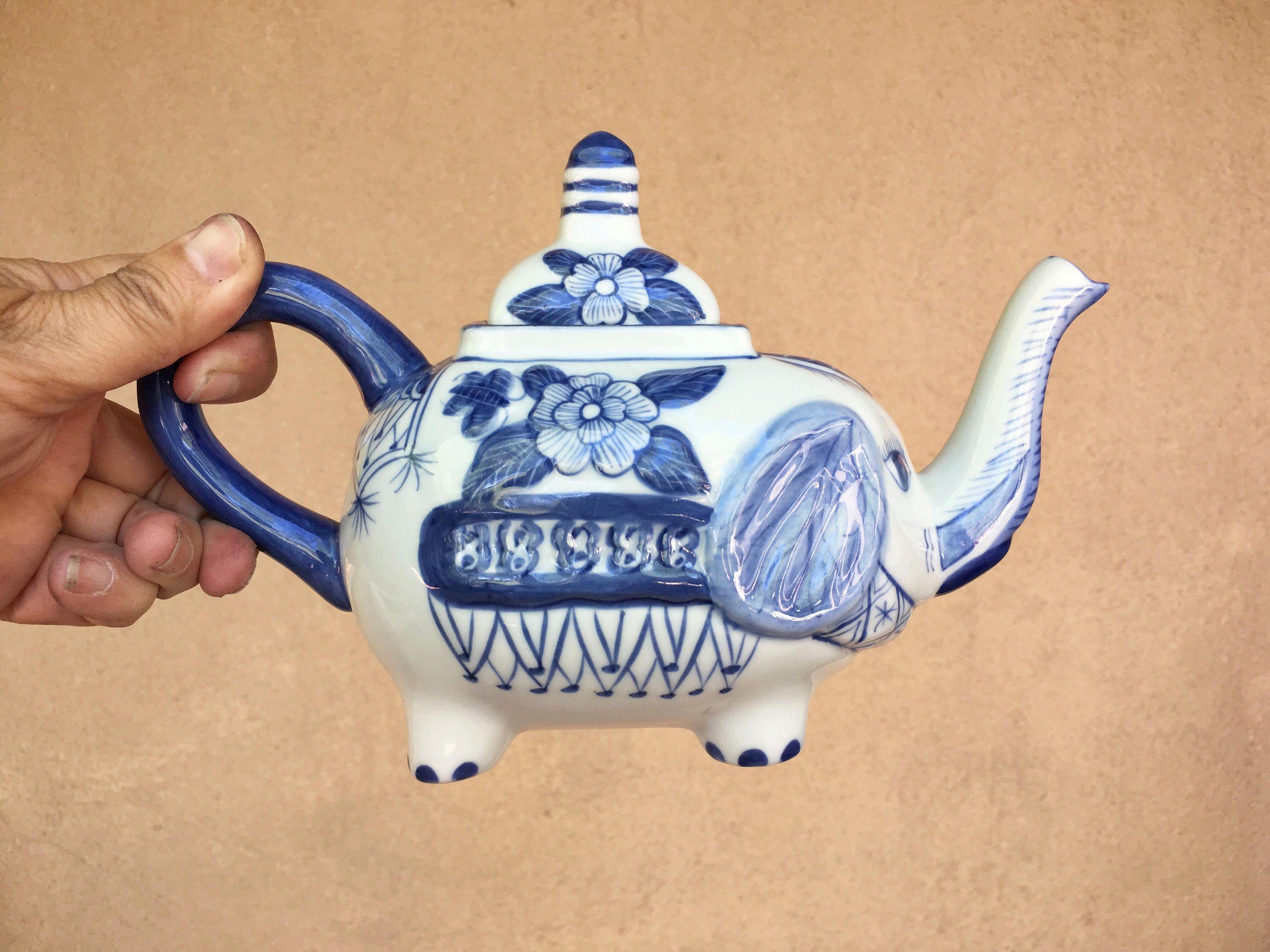 Vintage elephant teapot Made in Holland Dutch blue and white delft teapot elephant decor