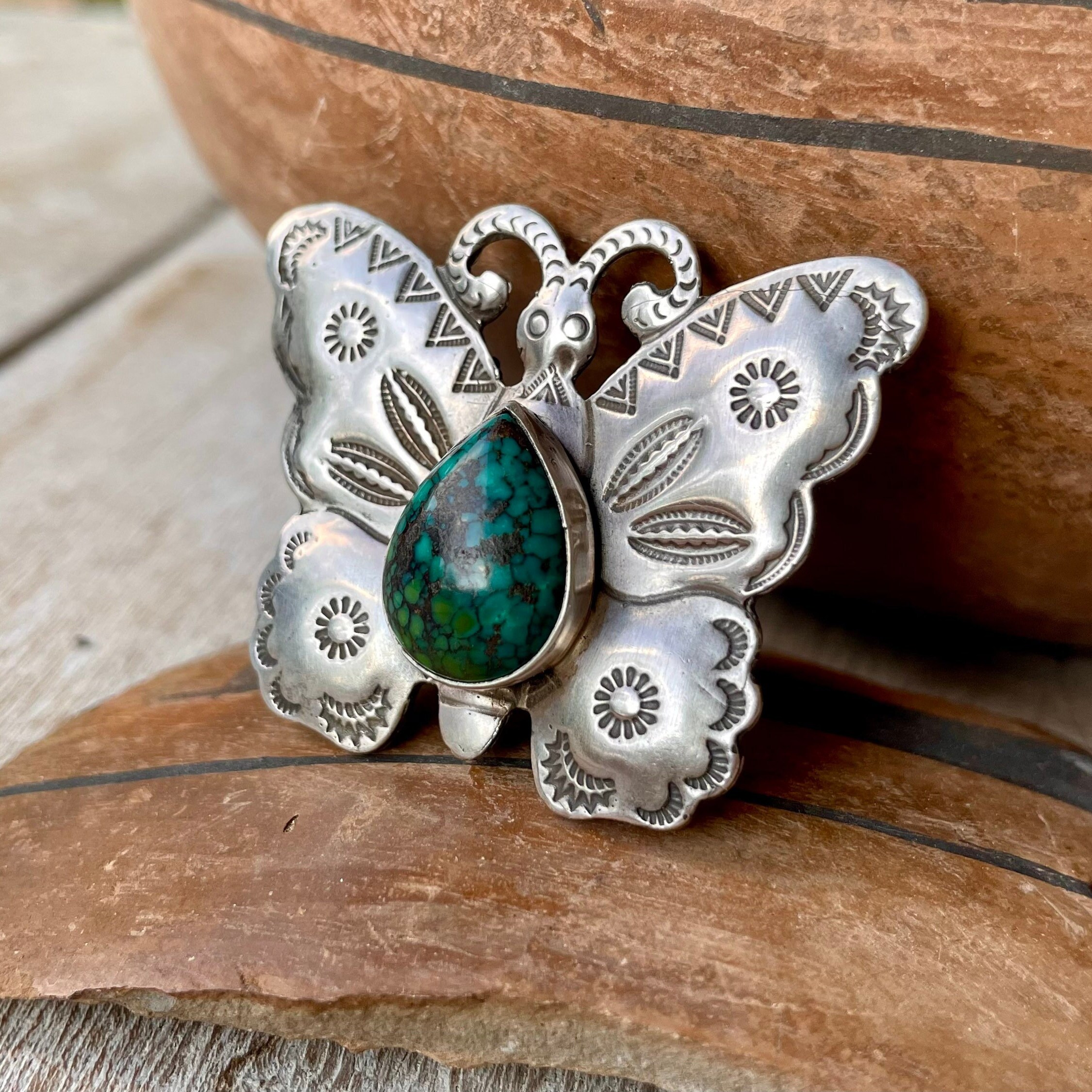 Exceptional San Felipe Spiderweb Turquoise Sterling Silver Butterfly Ring Exceptional San Felipe Spiderweb Turquoise Sterling Silver Butterfly Ring