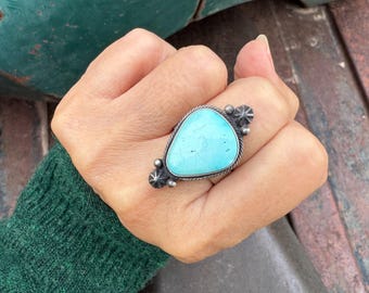 Signed Creamy Pale Blue Turquoise Ring Size 10, Navajo Native American