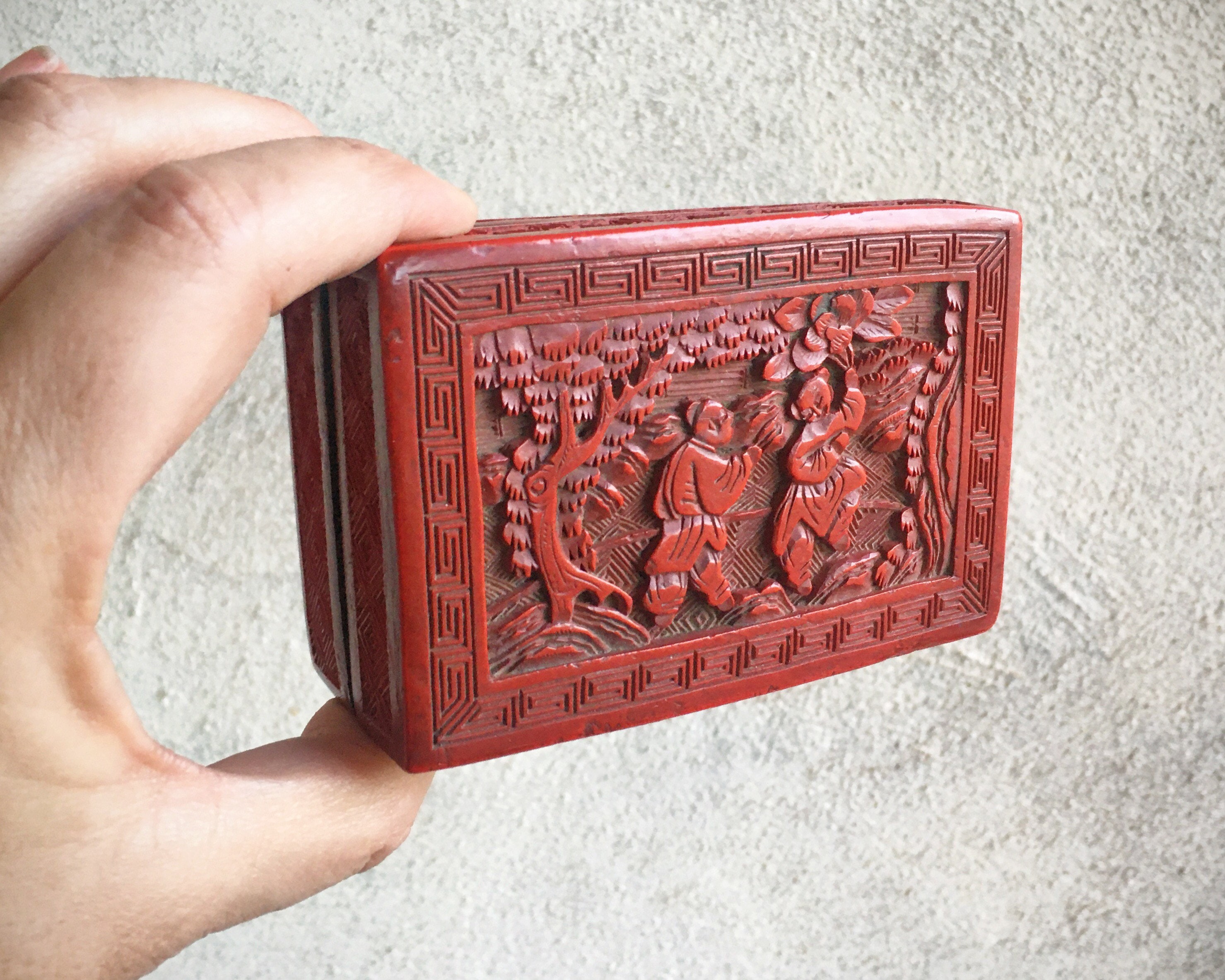 Vintage Chinese Carved Red Box for Jewelry or Small Items
