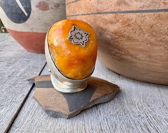 Vintage Sterling Silver Amber Saddle Ring Size 10, Butterscotch Egg Yolk