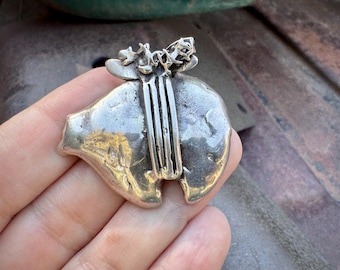 Vintage Sterling Silver Bear Pendant Brooch Pin, 18g Nice Weight