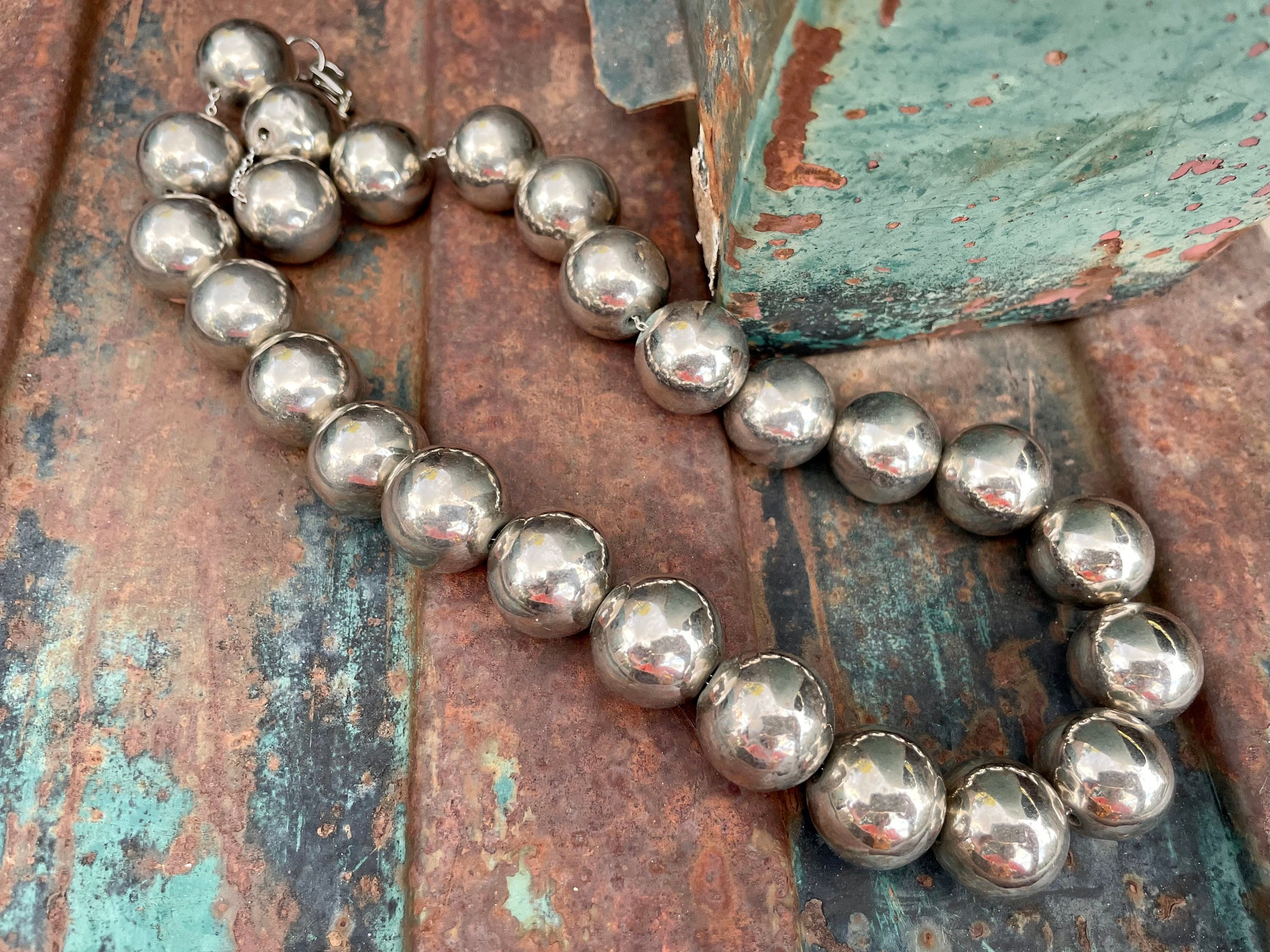 Chunky German Silver Bead Choker Necklace 20 Southwestern Jewelry